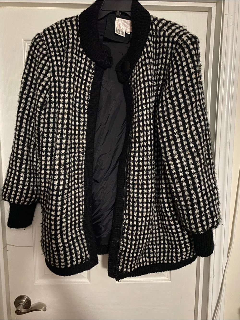 Black & White Houndstooth Knit Blazer Jacket